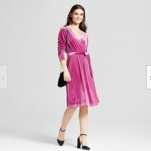Wrap Dress Velvet Striped Berry Pink-64-215